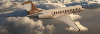 Jet privé Challenger 604 en vol dans les nuages
